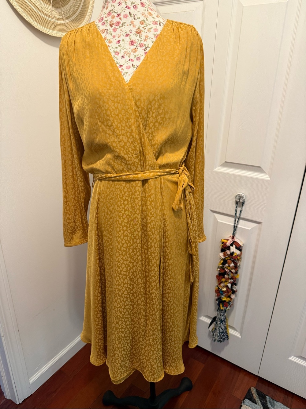 Ann Taylor Mustard Wrap Dress with Self-Tie Waist